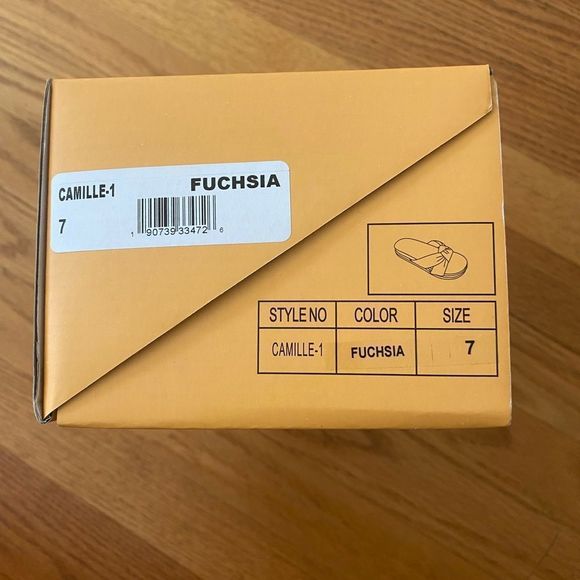 CHASE AND CHLOE Camille Slide Sandal Women 7 Fuchsia Puffy Knot 2-2.25 Platform - Picture 3 of 6